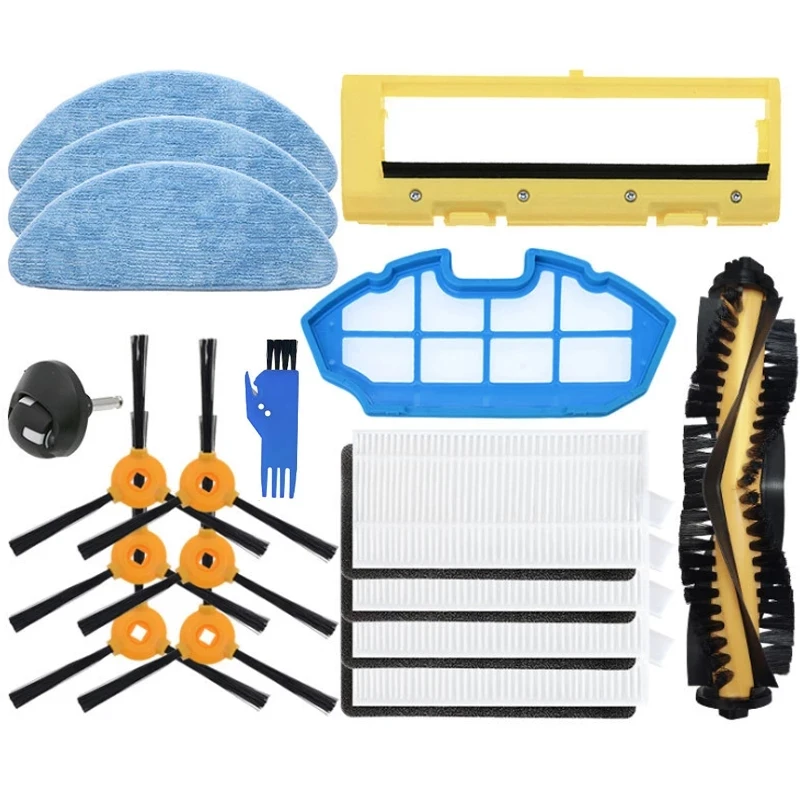 Cepillo de rodillo principal, paño de mopa Rag, filtro HEPA, cepillos laterales para Conga Cecotec 990, piezas de recambio de aspiradora, accesorio