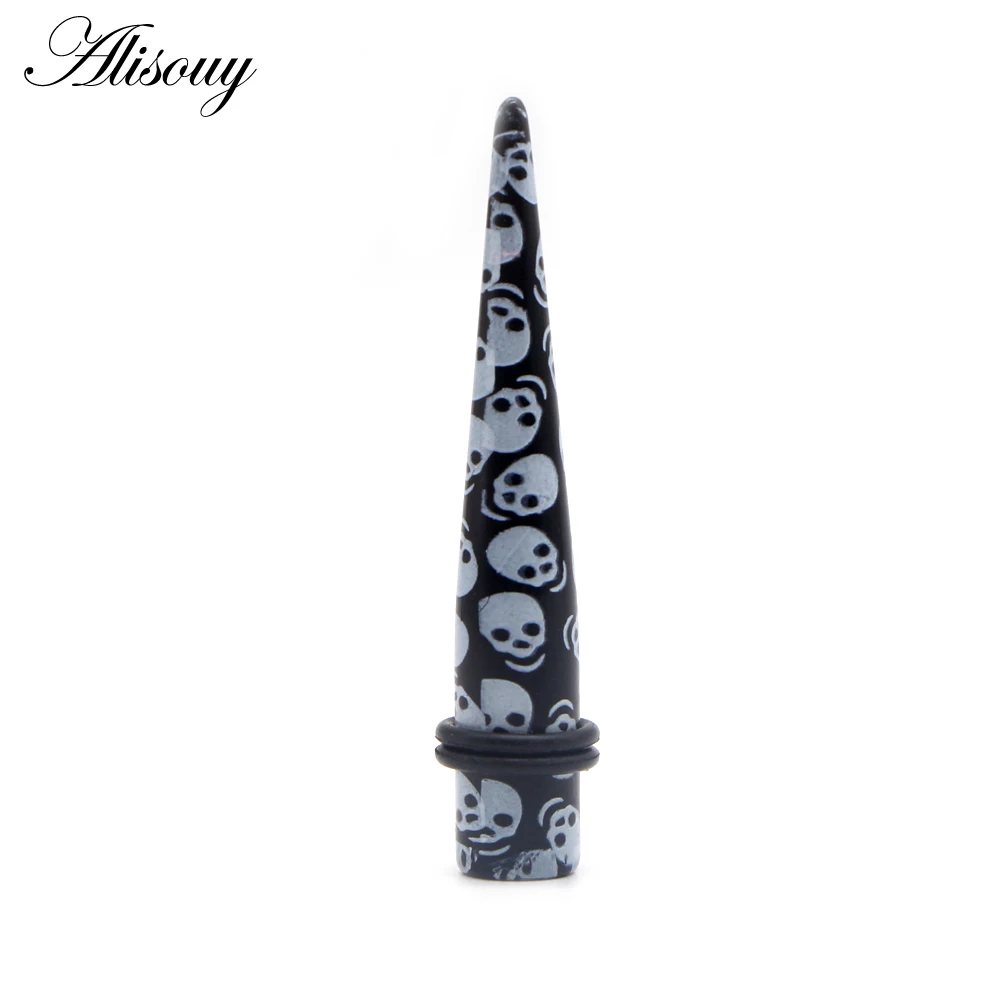 Alisouy 2pcs UV Acrylic Skull Star Ear Straight Taper Plug Gauge Earring Expander Stretchers Piercing Body Jewelry 1.6-10mm