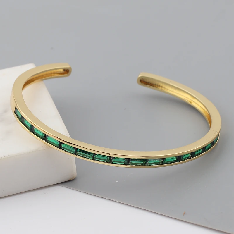 New Arrival Luxury Stackable Statement Gold Bangle for Women Wedding Cubic Zircon Crystal CZ Gold Plated Bracelets Gifts