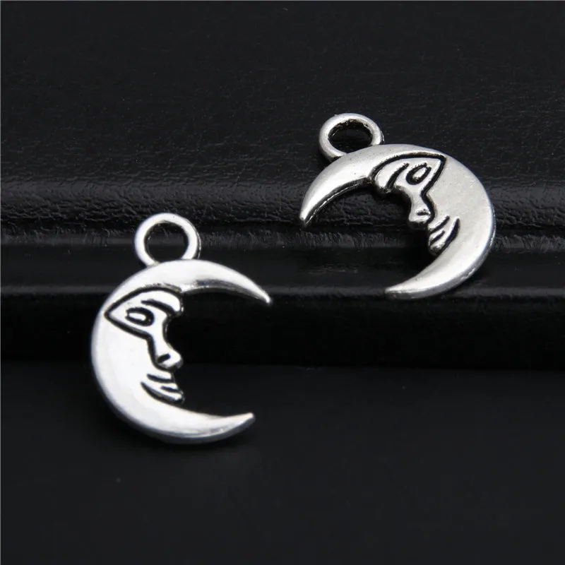 50pcs Alloy Meniscus Moon Charm Retro Silver Color Sky Pendants Handmade Jewelry Making Accessories