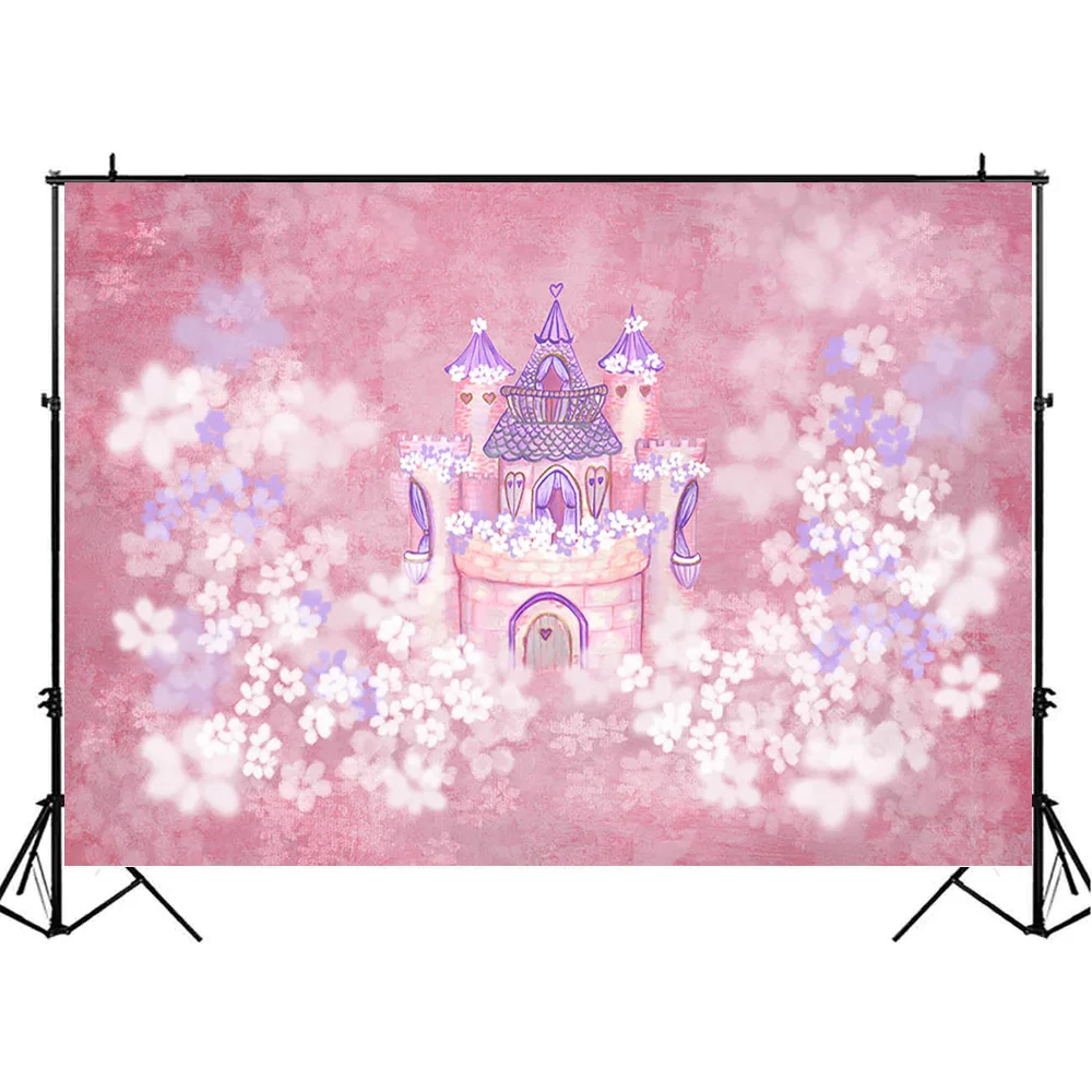 Розовый детский фон с замком для фотостудии, принцесса, день рождения, художественный фон для фотосъемки, реквизит для торта на первый день рождения для девочек
