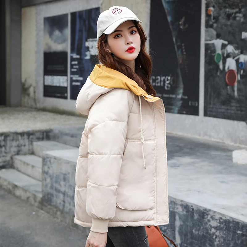 

Plus Size Women Coat Solid Korean Style Winter Jackets Women's Loose Thick Cotton Padded Hooded Patchwork Warm Female Parkas