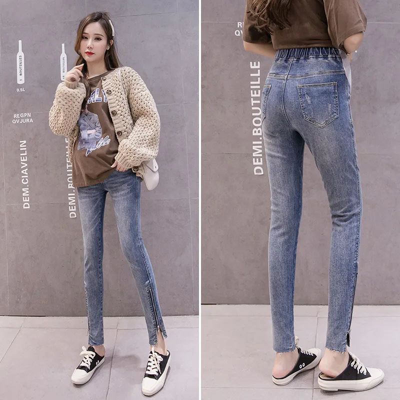 Pregnant women's pants Spring and autumn clothes elastic force jeans Nine pants Pregnant woman jeans