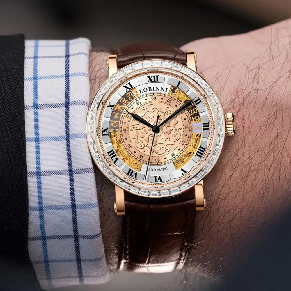 LOBINNI top luxury brand watches for men,mens automatic watch mechanical wristwatch 50m waterproof Switzerland clock sapphire