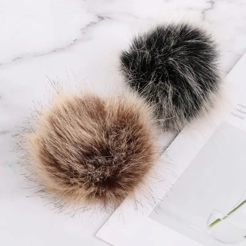 14pcs 10cm Faux Artificial Fur Pom Pom Ball with Elastic Band for DIY Knitting Hat Bag Scarf Accessories