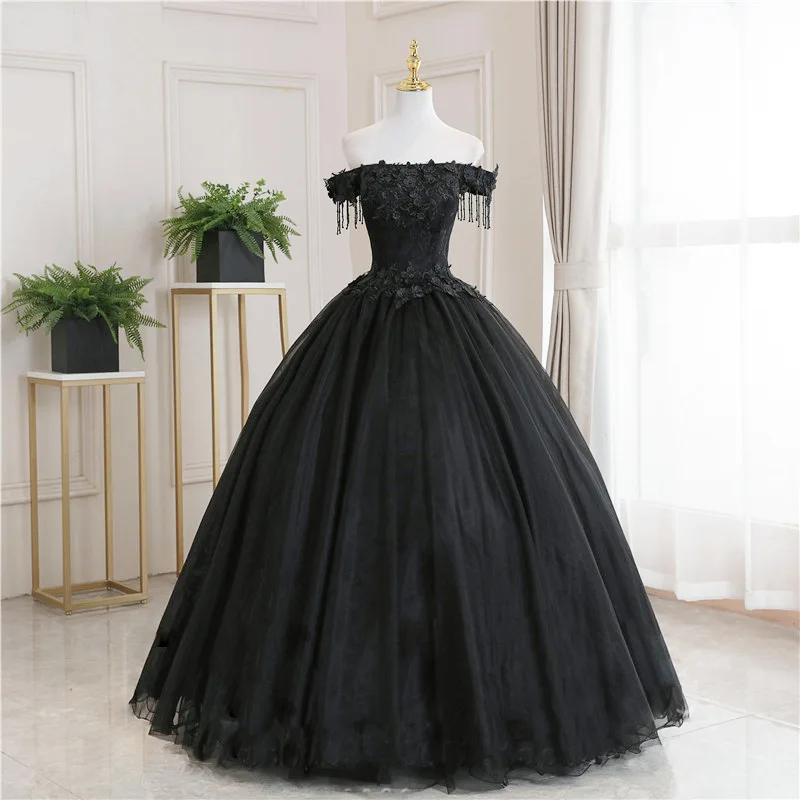 Preto vestidos de festa quinceanera vestidos fora do ombro de luxo rendas vestido de baile clássico robe de bal personalizar