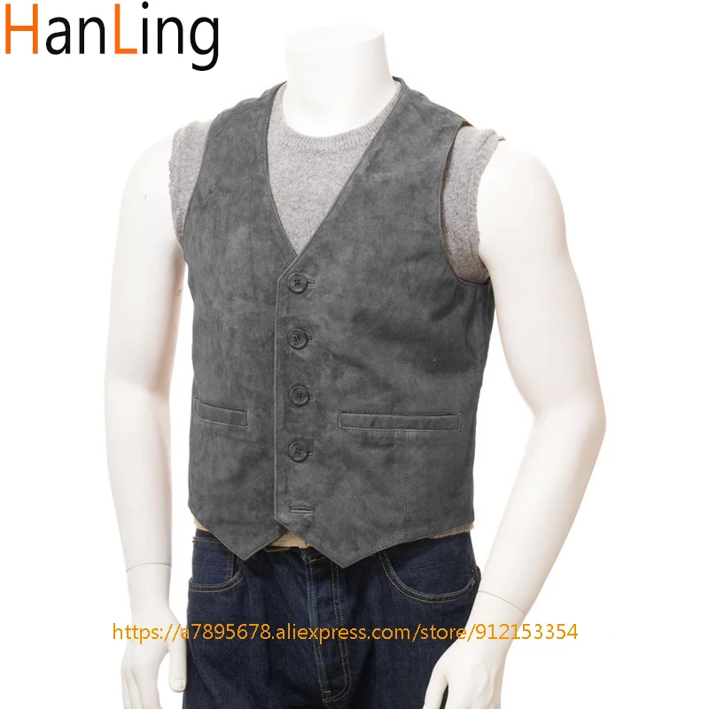 Men\'s vest brown suede vest single breasted casual vest steampunk style