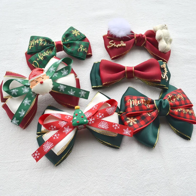 Lovely Christmas Theme Ribbona Handmade Hair Bowknot Ribbon Set Flower Gift Packaging DIY Hair Accessories Hairpin (11 Meters)