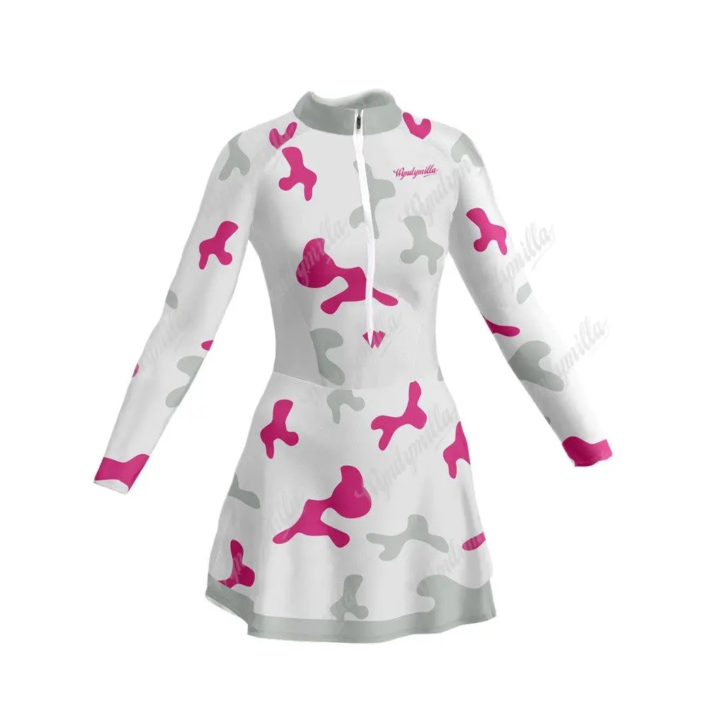 

Female Cycling Little Dress Macaquinho Triathlon Skirt Jumpsuit Swim Cycling Running Tights Maillot Ropa Ciclismo Long sleeve