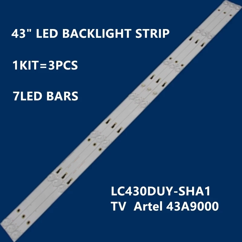 3PCS  755mm LED Backlight Strip 7lamps For 43D2700 43HR332M07A0 V2 4C-LB430T-HR1CK 43A9000 LC430DUY SH A1