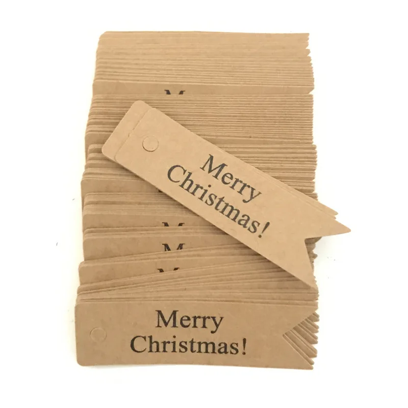 100pcs/lot Red Brown Packaging Tags Christma Hang Tag Kraft Paper Tags Gift Tag Labels Baking Gift Fishtail Flag 7x2cm