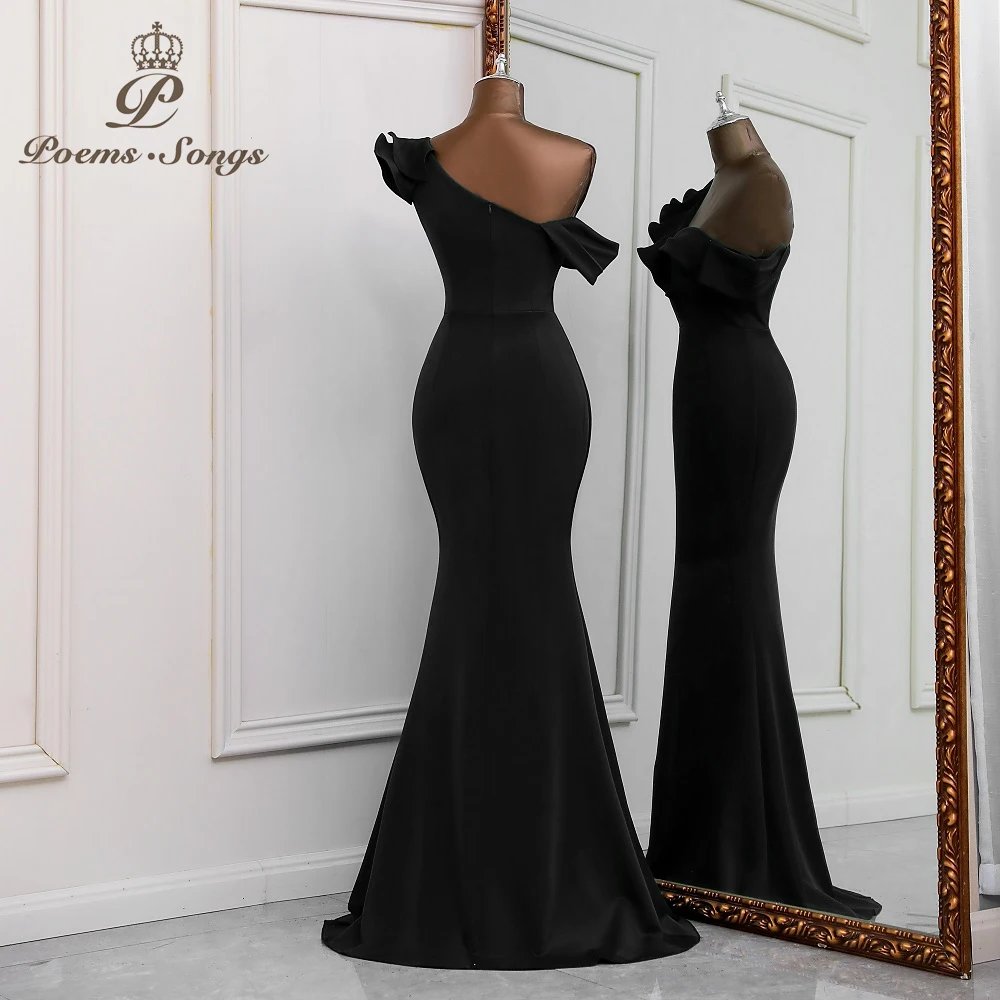 Sexy black evening dress one shoulder vestido de festa evening gowns elegant formal party dresses women evening prom dresses