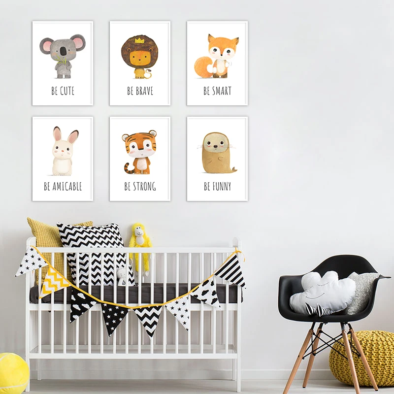Animal Canvas Poster and Print Rabbit Sloth Baby and Kids Room Paintings Decoration Nursery Wall Art Pictures for Home Decor