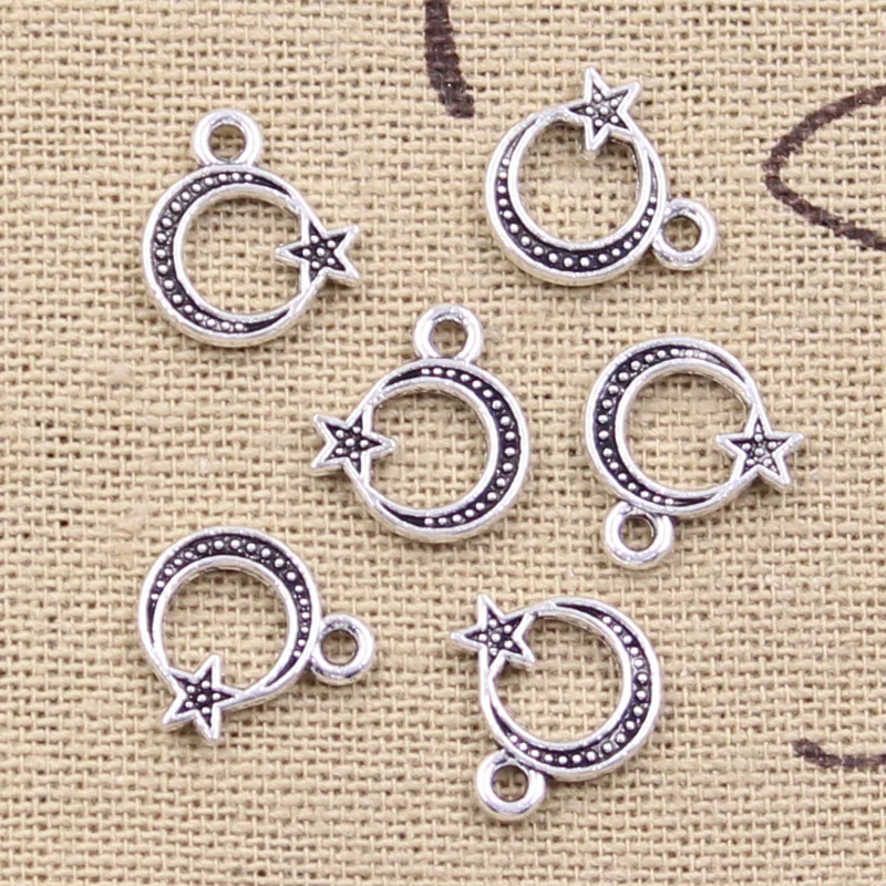 50pcs Charms Moon Star 12x11mm Antique Silver Color Pendants Making DIY Handmade Tibetan Finding Jewelry