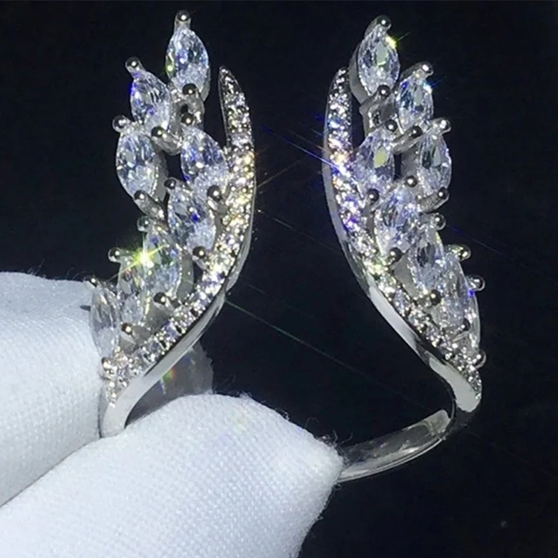 Huitan Creative Angel Wings Rings for Women with Dazzling CZ Stones Luxury Wedding Engagement Bands Opening Rings Trendy Jewelry