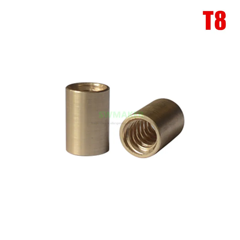 5pcs T8 Screw Lead brass nut TR8 copper sleeve with thread, Pitch 2mm Lead 4mm