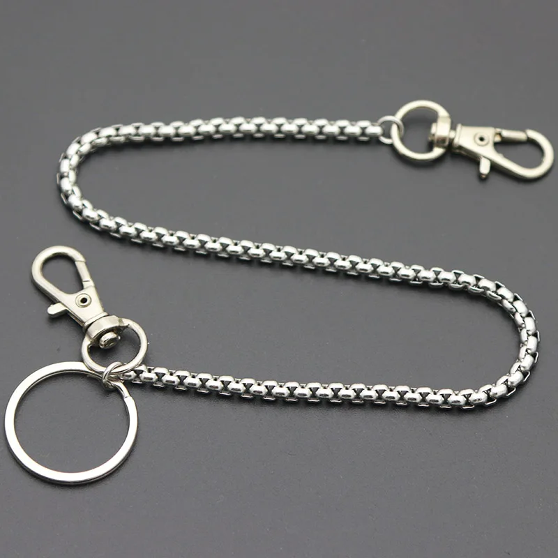 Long Metal Wallet Square Chain Leash Pant Jean Keychain Ring Clip Men\'s Hip Hop Stainless Steel Jewelry