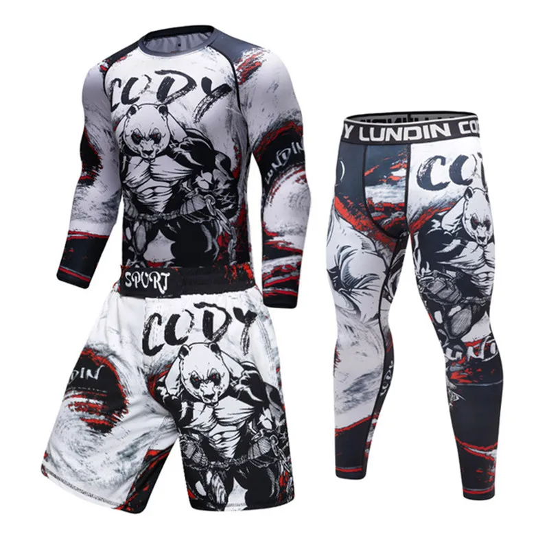 

Men Tracksuit MMA Rashguard Jiu Jitsu T-shirt+Pants Fitness Boxing Jerseys Set BJJ Muay Thai Gym Rash Guard Sportsuit Brand