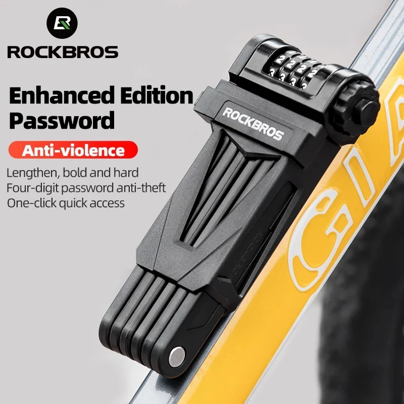 ROCKBROS Bicycle Lock Zinc Alloy Four-Digit Secret Anti-Theft Password Moto Bike Lock Foldable 85CM MTB Safety Anti-theft Lock