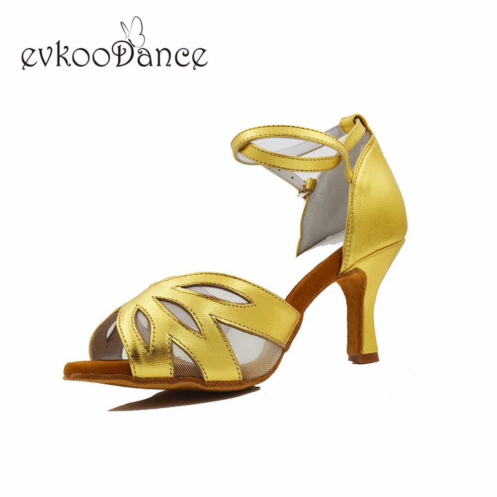 

Evkoodance Customsize size US 4-12 golden pu dance shoes latin women heel height 7cm Professional Evkoo-639