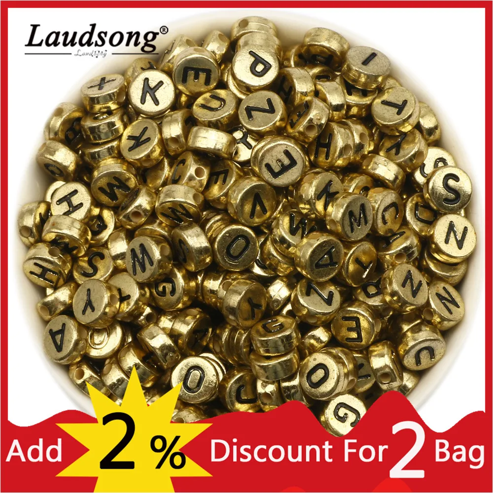 Flat Round 4X7MM Gold Color Letter Beads Acrylic Random Alphabet Spacer Beads For Necklace Bracelet DIY Jewelry Making