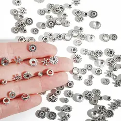 30-200pcs Flower Silver Plated Loose Tube Bead Spacer Beads For Jewelry Making Tube Charms DIY Bracelet Necklace Accessories