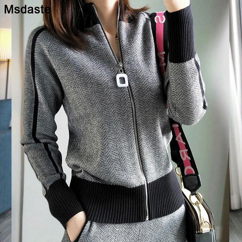 sweater+pants women clothing set casual body suits cardigan pants outfits spring plaid two pieces set woman knitted tracksuits