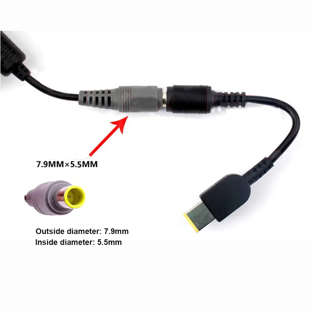 OULX IBM 레노버 씽크패드용 라운드 잭-스퀘어 플러그 엔드 어댑터, 피그테일 충전기, 전원 어댑터 컨버터 케이블, 7.9*5.5mm