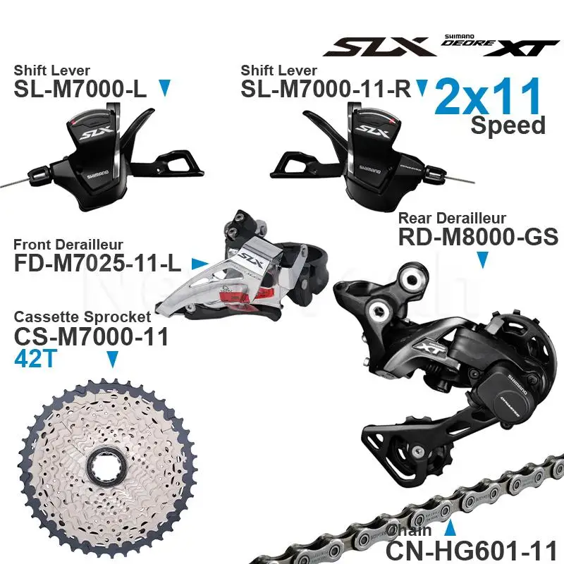 Shimano SLX DEORE XT M7000 2x11v Groupset 2x11speed with Shifter and Front Rear Derailleur M8000 Cassette Sprocket 11-42T Chain