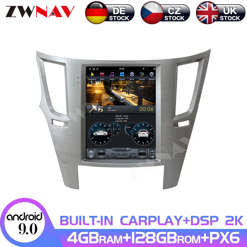 Android 9 4+128G PX6 Vertical Tesla With DSP Carplay Car Multimedia No DVD Player For Subaru Legacy Outback 2009-2014 Radio