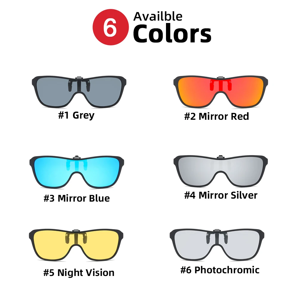 2026 Trending Clip On Sunglasses Large Frame Men Polarized Flip Up Sun Glasses Driving Adapt  Mirror Blue Red Polarising Lens 썸네일 6