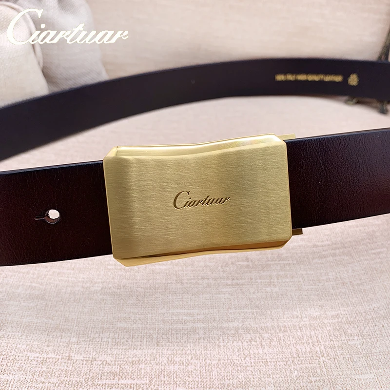 2024 ciartuar new belt for men belt high quality first genuine leather cowskin solid brass gold sliver buckle free shipping