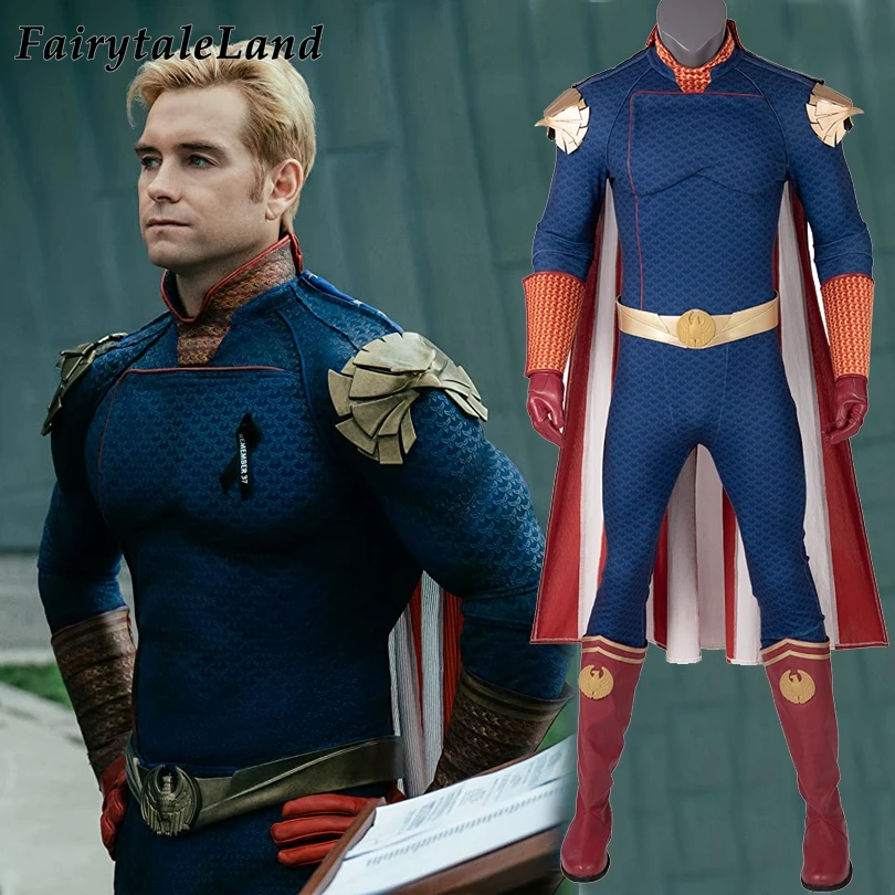 The Boys Homelander Costume Carnival Halloween Superhero Jumpsuit Adult Man Dark Blue Outfit Fancy America Cape Suit