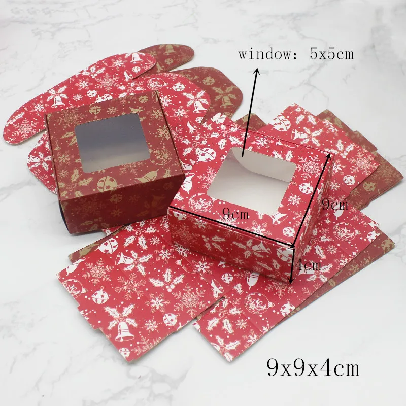 10pcs Multi Size Gifts Box with Window Marbling Style kraft Paper Window Wrapping Package for Jewelry Party Supplies