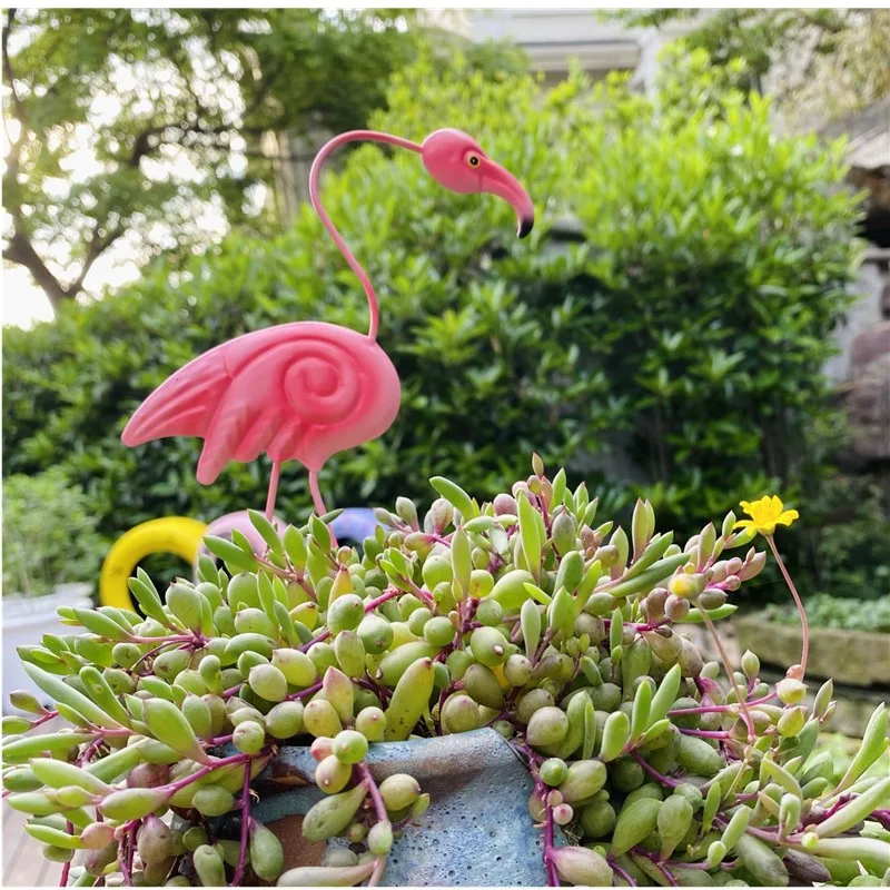 2Pcs.H28cm,Small Cute Pink Flamingos Plugin Garden Decorative Flower Iron Climbing Racking Zakka Grocery