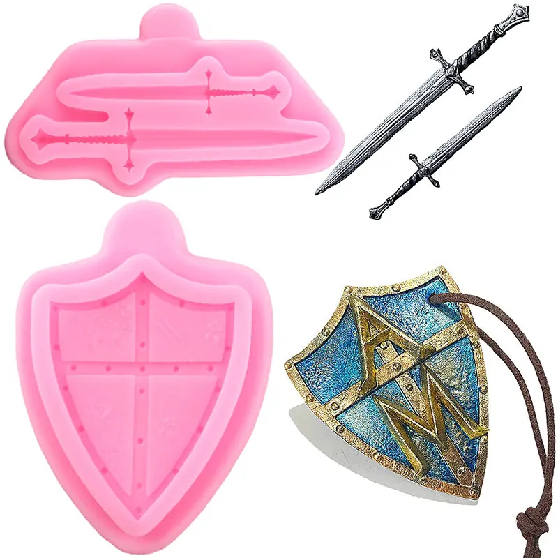 3D Dragon Silicone Mold Swords Shield Battle Fondant Molds DIY Cake Decorating Tools Cupcake Cookie Baking Chocolate Candy Mould