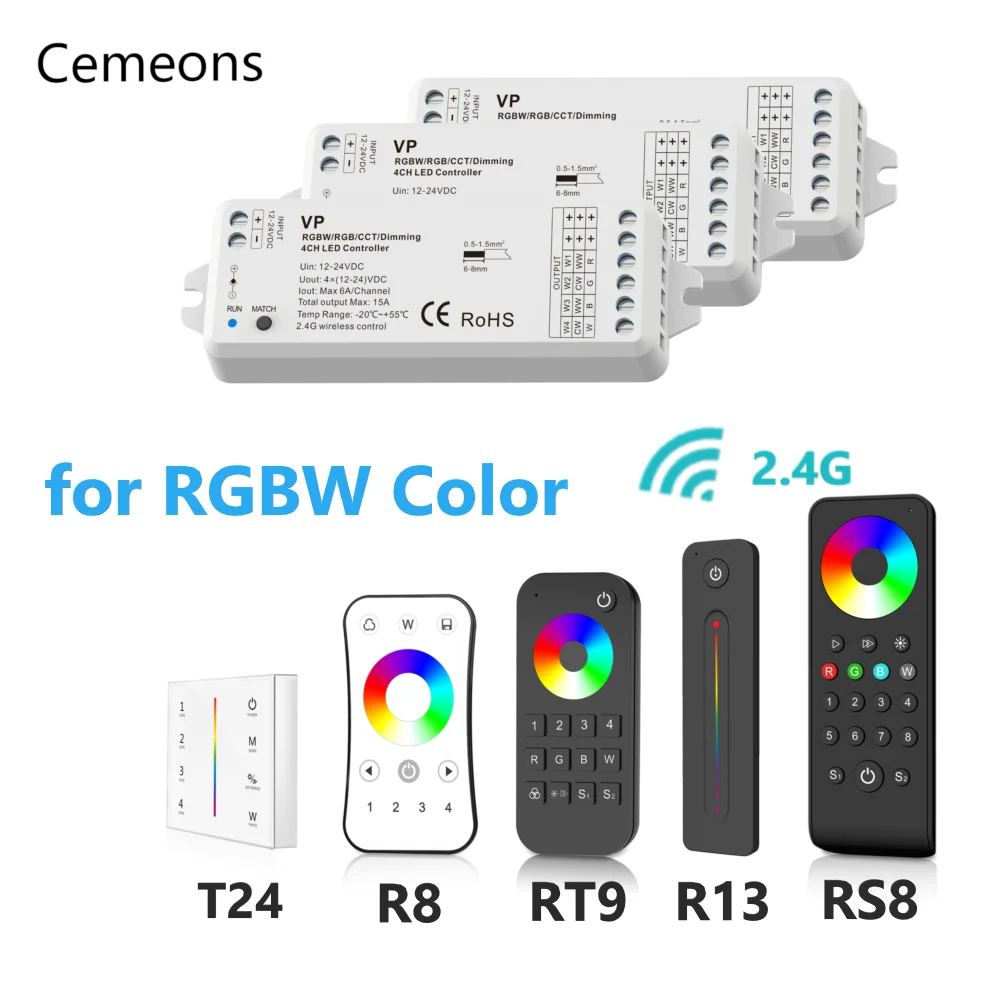4CH RF Controller Led 5050 12V 24V 2.4G Remote Control Light RGBW CCT RGB Touch Strobe 4 Pin Led Strip Controller VP