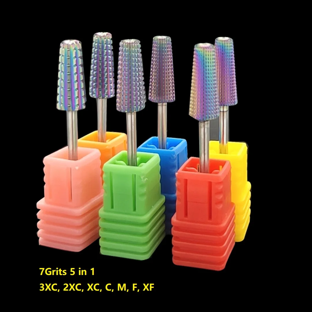 Rainbow 5 IN 1 Tapered Carbide Nail Drill Bits Two-Way Carbide Bit Drill Accessories Milling Cutter For Manicure left right hand