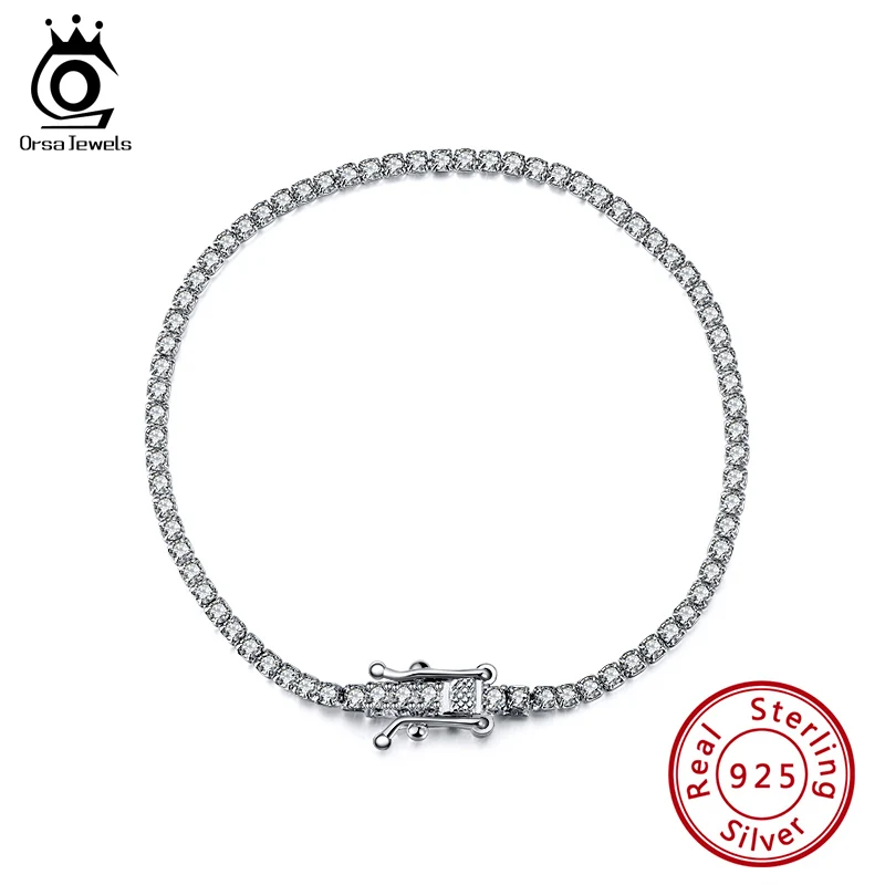 

ORSA JEWELS 925 Sterling Silver Tennis Bracelet Women Luxury AAAA Cubic Zircon Iced Out Hip Hop Jewelry Anniversary Gift SB61