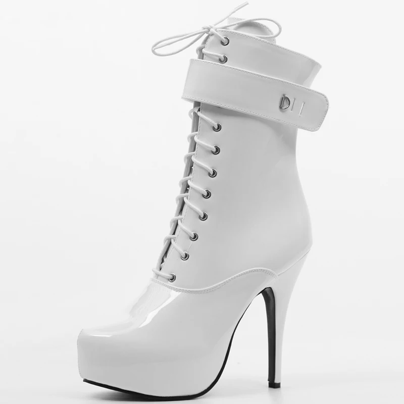 jialuowei 15CM High Heel Platfrom Round toe Thin Heel Lockable Ankle Boots With Locks Plus Size