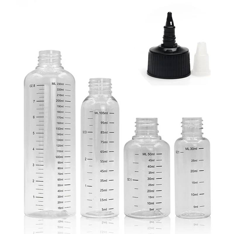 50pcs 30ml/60ml/100ml/120ml/250ml Plastic PET e-juice  Twist Top Cap Dropper Bottles w/ Capacity for E-Liquid Tattoo Pigment Ink