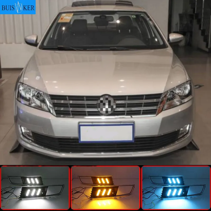 

1 Pair For Volkswagen VW Lavida 2013 2014 with Yellow Trun Signal Light Blue Night Lamp LED DRL Daytime Running Light
