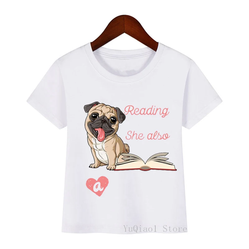 funny t shirt for girls boys cool pug Roller skating animal print tshirt camisetas kawaii kids clothes dog lover t-shirt boys