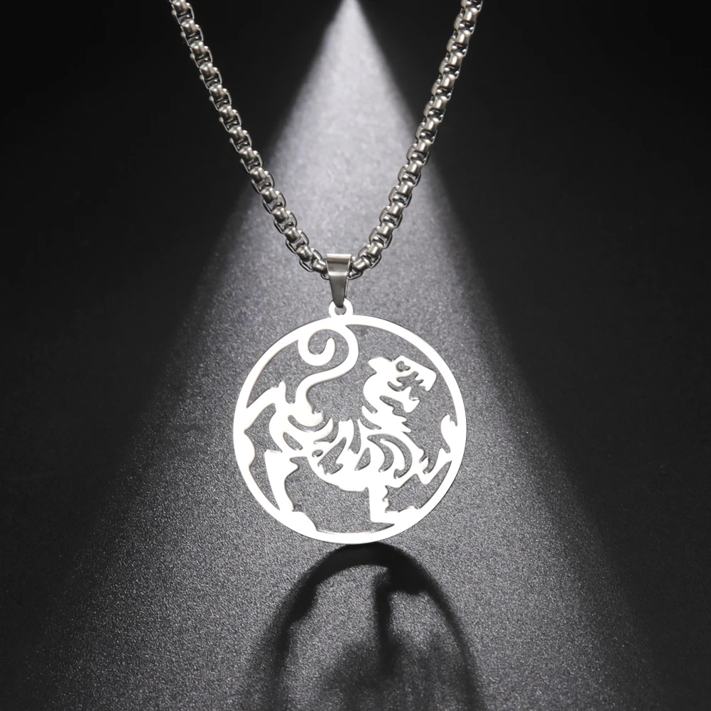 Chinese Mythical Totem Beast Symbol Pendant Necklace Men Talisman Animal Necklace Stainless Steel Amulet Jewelry Gift