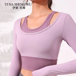 Long-sleeved Sports Tops with Chest Pads for Women's Sports Running Fake 2 Tight-fitting Professional Pilates Fitness Yoga Top