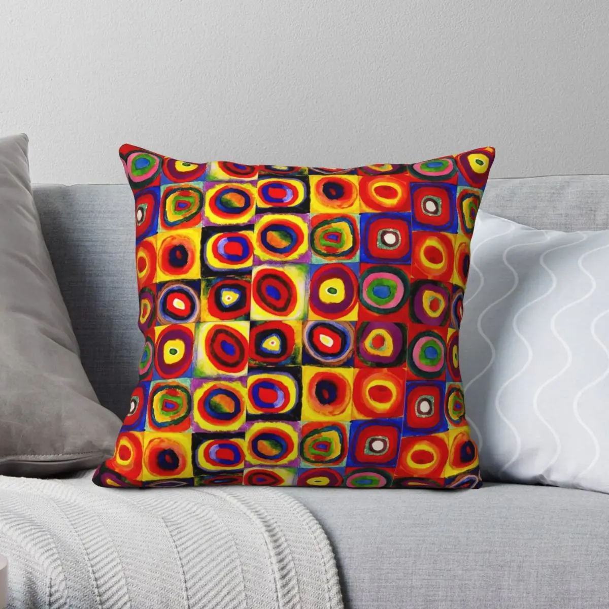 

Kandinsky Modern Squares Circles Colorful Pillowcase Polyester Linen Velvet Zip Decor Sofa Seater Cushion Cover