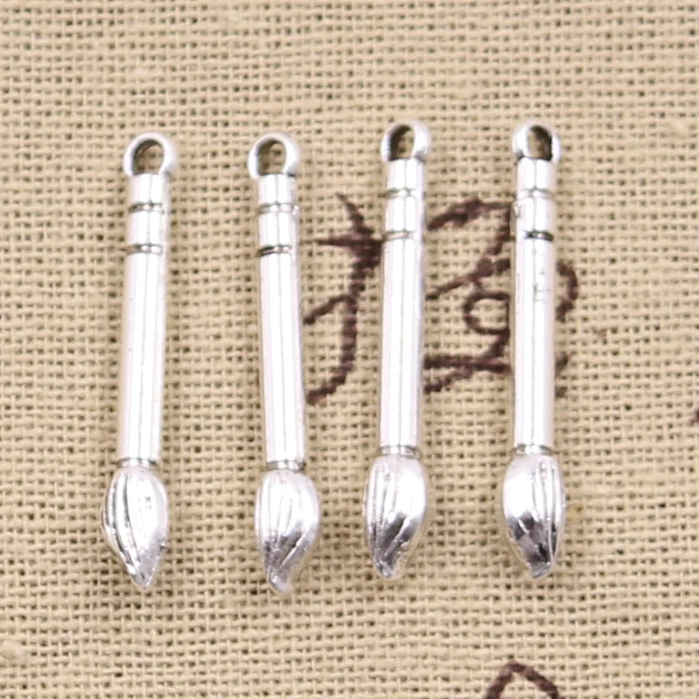 15pcs Charms Chinese Writing Brush 30x4mm Antique Silver Color Plated Pendants Making DIY Handmade Tibetan Finding Jewelry