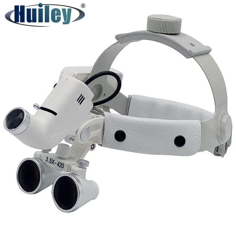 3.5X Helmet Dental Magnifier with Head Light Optical Glass Lens Dental Loupe Wide Field of View 280-380 mm Working Distance