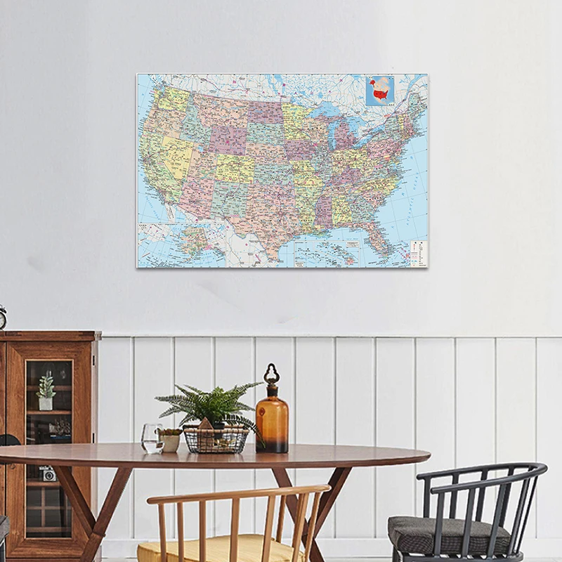 84*59cm Chinese Language The America Map Posters and Prints Non-woven Canvas Painting Office Wall Home Decor School Supplies