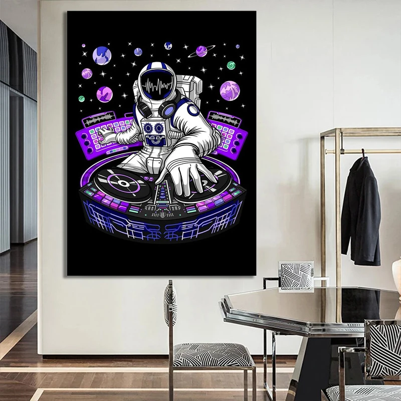 Space Astronaut DJ Psytrance Modern Canvas Painting Poster and Prints Wall Art Picture for Techno Music Room Home Decor Cuadros